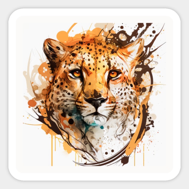 Cheetah Portrait Animal Painting Wildlife Outdoors Adventure Sticker by Cubebox